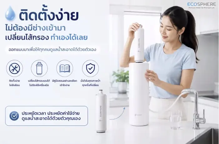 เปลี่ยนไส้กรอง Ecosphere ได้เองโดยไม่ต้องใช้เครื่องมือ